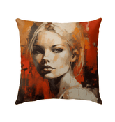 Colorful Psytrance Visions Outdoor Pillow on a garden chair.